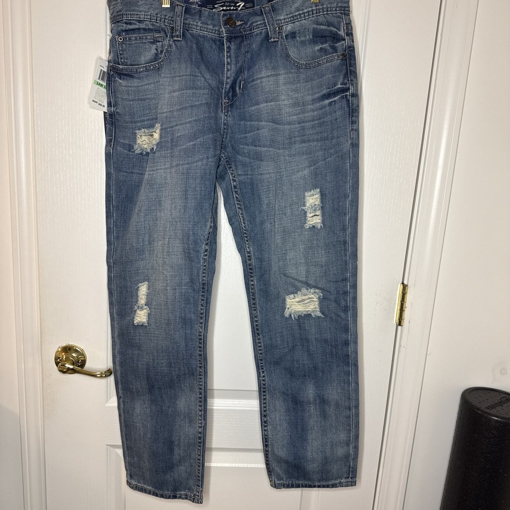 Men's Seven 7 Skinny Distressed Blue Denim Jeans Sz. 34 X 30